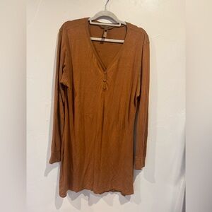 SKIMS Caramel Brown Long Sleeve Henley Sleep Dress 2XL